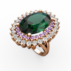 Yeşil kuvars, ametist ve beyaz zirkon 18 ayar rose altın yüzük