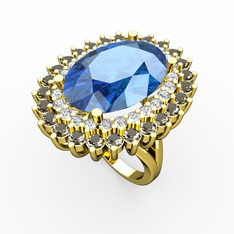 Neşe Yüzük - Akuamarin, swarovski ve dumanlı kuvars 18 ayar altın yüzük #1xxhb2k