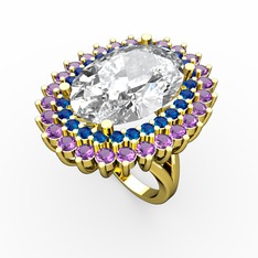 Neşe Yüzük - Beyaz zirkon, lab safir ve ametist 18 ayar altın yüzük #1y3tnlo