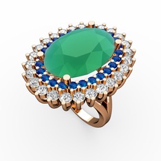 Neşe Yüzük - Kök zümrüt, lab safir ve swarovski 8 ayar rose altın yüzük #1y4vvba