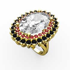 Swarovski, garnet ve siyah zirkon 8 ayar altın yüzük