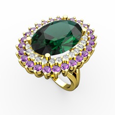 Neşe Yüzük - Yeşil kuvars, swarovski ve ametist 925 ayar altın kaplama gümüş yüzük #1y9g3qz