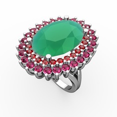 Neşe Yüzük - Kök zümrüt, garnet ve rodolit garnet 8 ayar beyaz altın yüzük #1ygfchu