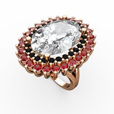 Swarovski, siyah zirkon ve garnet 18 ayar rose altın yüzük