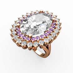 Swarovski, ametist ve beyaz zirkon 8 ayar rose altın yüzük