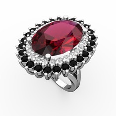 Neşe Yüzük - Rodolit garnet, swarovski ve siyah zirkon 18 ayar beyaz altın yüzük #1yqxpuu