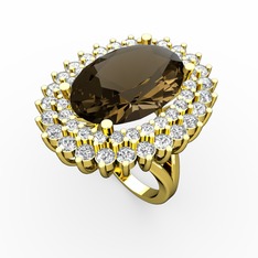 Dumanlı kuvars ve swarovski 14 ayar altın yüzük