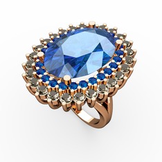 Neşe Yüzük - Akuamarin, lab safir ve dumanlı kuvars 925 ayar rose altın kaplama gümüş yüzük #27p7pm