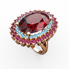 Neşe Yüzük - Garnet, akuamarin ve rodolit garnet 8 ayar rose altın yüzük #2ezfxd