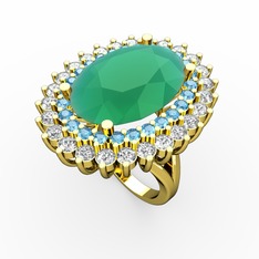 Neşe Yüzük - Kök zümrüt, akuamarin ve swarovski 18 ayar altın yüzük #2k9mra