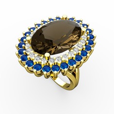 Neşe Yüzük - Dumanlı kuvars, swarovski ve lab safir 18 ayar altın yüzük #2r90fg