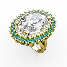 Swarovski, pırlanta ve yeşil kuvars 18 ayar altın yüzük (0.936 karat)