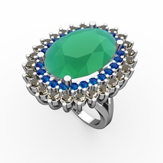 Kök zümrüt, lab safir ve dumanlı kuvars 14 ayar beyaz altın yüzük