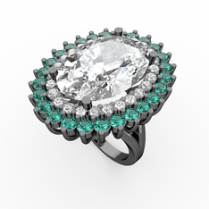 Neşe Yüzük - Swarovski, beyaz zirkon ve yeşil kuvars 925 ayar siyah rodyum kaplama gümüş yüzük #2s4xxe