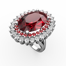 Neşe Yüzük - Garnet ve swarovski 14 ayar beyaz altın yüzük #30m011