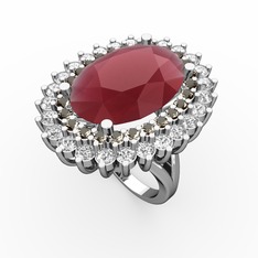 Kök yakut, dumanlı kuvars ve swarovski 925 ayar gümüş yüzük