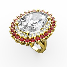 Neşe Yüzük - Beyaz zirkon, swarovski ve garnet 925 ayar altın kaplama gümüş yüzük #39r53m