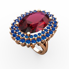 Neşe Yüzük - Rodolit garnet ve lab safir 925 ayar rose altın kaplama gümüş yüzük #3bv39x
