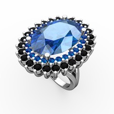 Akuamarin, lab safir ve siyah zirkon 18 ayar beyaz altın yüzük