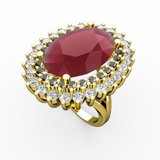 Neşe Yüzük - Kök yakut, dumanlı kuvars ve swarovski 8 ayar altın yüzük #3k5af6
