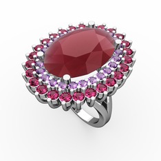 Neşe Yüzük - Kök yakut, ametist ve rodolit garnet 18 ayar beyaz altın yüzük #3pa5b