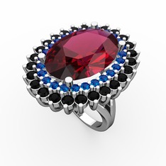 Neşe Yüzük - Rodolit garnet, lab safir ve siyah zirkon 925 ayar gümüş yüzük #402wb0