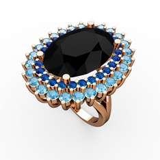 Neşe Yüzük - Siyah zirkon, lab safir ve akuamarin 14 ayar rose altın yüzük #40iy25
