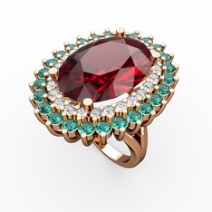 Garnet, pırlanta ve yeşil kuvars 14 ayar rose altın yüzük (0.936 karat)