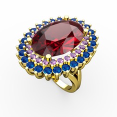 Garnet, ametist ve lab safir 18 ayar altın yüzük