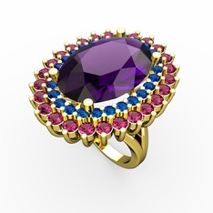 Neşe Yüzük - Ametist, lab safir ve rodolit garnet 14 ayar altın yüzük #495k9j