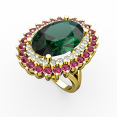 Neşe Yüzük - Yeşil kuvars, swarovski ve rodolit garnet 18 ayar altın yüzük #4aihxb