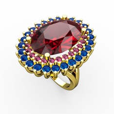 Neşe Yüzük - Garnet, rodolit garnet ve lab safir 925 ayar altın kaplama gümüş yüzük #4canku