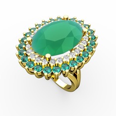 Neşe Yüzük - Kök zümrüt, beyaz zirkon ve yeşil kuvars 14 ayar altın yüzük #4tkoky