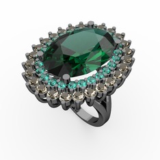 Neşe Yüzük - Yeşil kuvars ve dumanlı kuvars 925 ayar siyah rodyum kaplama gümüş yüzük #51upwp