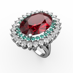 Garnet, yeşil kuvars ve swarovski 925 ayar gümüş yüzük