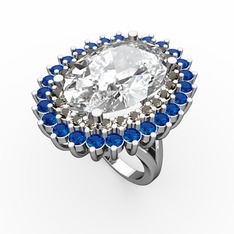 Swarovski, dumanlı kuvars ve lab safir 14 ayar beyaz altın yüzük