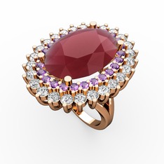 Neşe Yüzük - Kök yakut, ametist ve swarovski 18 ayar rose altın yüzük #5bhv0m