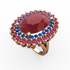 Neşe Yüzük - Kök yakut, lab safir ve rodolit garnet 18 ayar rose altın yüzük #5f4bba