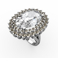 Swarovski ve dumanlı kuvars 18 ayar beyaz altın yüzük