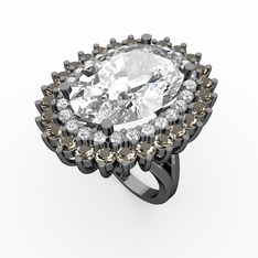 Neşe Yüzük - Swarovski, pırlanta ve dumanlı kuvars 925 ayar siyah rodyum kaplama gümüş yüzük (0.936 karat) #5ht6sh