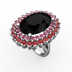 Siyah zirkon, rodolit garnet ve garnet 925 ayar gümüş yüzük