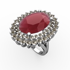 Neşe Yüzük - Kök yakut ve dumanlı kuvars 14 ayar beyaz altın yüzük #5kzyog