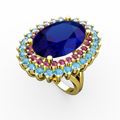 Lab safir, rodolit garnet ve akuamarin 8 ayar altın yüzük