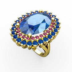 Akuamarin, rodolit garnet ve lab safir 18 ayar altın yüzük