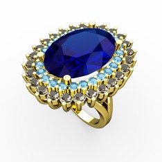 Neşe Yüzük - Lab safir, akuamarin ve dumanlı kuvars 925 ayar altın kaplama gümüş yüzük #5q712l