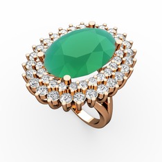 Neşe Yüzük - Kök zümrüt, beyaz zirkon ve pırlanta 14 ayar rose altın yüzük (1.56 karat) #5rqd1r