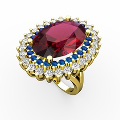 Rodolit garnet, lab safir ve beyaz zirkon 925 ayar altın kaplama gümüş yüzük