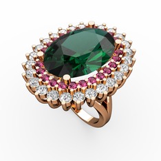 Yeşil kuvars, rodolit garnet ve swarovski 18 ayar rose altın yüzük