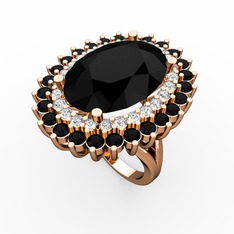 Neşe Yüzük - Siyah zirkon ve beyaz zirkon 925 ayar rose altın kaplama gümüş yüzük #6i01ii