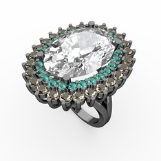 Neşe Yüzük - Swarovski, yeşil kuvars ve dumanlı kuvars 925 ayar siyah rodyum kaplama gümüş yüzük #6i9ge2